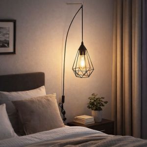 Suspension murale &agrave; LED Lampe de salon en m&eacute;tal tress&eacute; Lampe de chambre &agrave; coucher noire, longueur de c&acirc;ble 245 cm,7W 720lm blanc chaud, DxH 17 x 26 cm