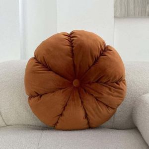 Coussin rond en velours. coussin rond uni. coussin pliss&eacute; citrouille. coussin d&eacute;coratif. coussin pour chaise. coussin de sol pour canap&eacute;. lit ou