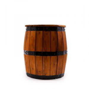 Tabouret tonneau de bi&egrave;re naturel 38 x 32 cm &ndash; Compartiment de rangement sous le si&egrave;ge &ndash; Design traditionnel en bois et m&eacute;tal