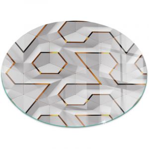 Plaque ronde de protection de sol en verre tremp&eacute; pour chemin&eacute;e ou po&ecirc;le &agrave; bois pare-feu contre les &eacute;tincelles Motif g&eacute;om&eacute;trique 3D Ronde fi 80