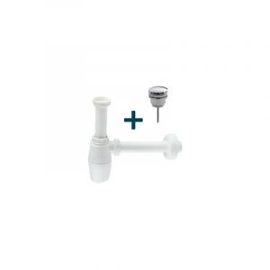 Bonde de vidage avec fermeture clic et siphon blanc chrome - Saniclass