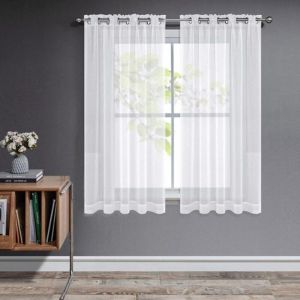 Rideaux Voilages Blanc Lot de 2, Rideau Court Organza Tulle avec Oeillets Transparent Lumineux Filtrer Décoration de Maison Chambre