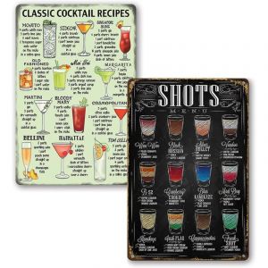 BEBUSINGOTO Affiche de Cocktails M&eacute;tallique Deco Affiche M&eacute;tallique Plaque Metal Vintage Retro Metal Poster Decoration,Mur Affiche pour Mural Cafe