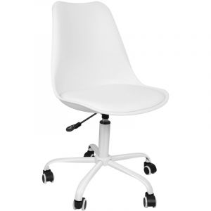 Chaise de Bureau tulipe lot de 1 pivotant Tabouret de Travail Fauteuil de Bureau Ergonomique Hauteur R&eacute;glable avec capitonn&eacute; Cuir PU -Blanc
