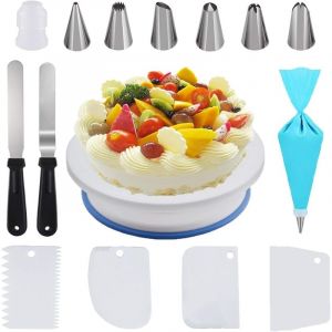 AIPERQ Plateau Tournant de G&acirc;teau 15PCS, Plateau Tournant pour Patisserie(1 Plateau Tournant 28CM/11Pouce, 2 Spatules, 4 Scrapers, 6 Douilles, 1