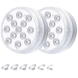lot de 2 Lumi&egrave;re LED Submersible, LED Lumiere Piscine, RGB avec Ventouses et RF T&eacute;l&eacute;commande, IP68 Etanche Eclairage our Aquarium, Piscine, Jardin,