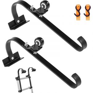 Crochet pour &eacute;chelle de toit, lot de 2, stabilisateur d'&eacute;chelle en acier avec roue fixe et barre pivotante, pour pr&eacute;vention des dommages, capacit&eacute;