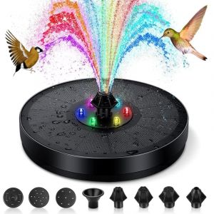 Fontaine Solaire Ext&eacute;rieure Flottante, 3W Pompe Bassin Solaire avec Batterie, Lumi&egrave;res Color&eacute;es LED et 7 Buses, pour Exterieur Jardin, Bain