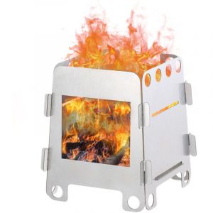 Rechaud Bois Camping Pliable, Mini R&eacute;chaud &agrave; Bois Pliable avec Sac de Rangement, Portable R&eacute;chaud en Acier Inoxydable pour Randonn&eacute;e Camping Voyage