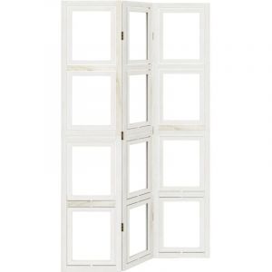 Décoshop26 - Paravent séparateur de pièce cloison 3 panneaux en bois de paulownia blanc avec porte photos DEC030752