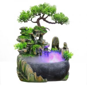 Vtizikl Fontaine d'int&eacute;rieur avec Eclairage Plantes et Pierres D&eacute;coratives Fontaine D&eacute;corative d'int&eacute;rieur Fontaine Zen de Table avec Lumi&egrave;re LED