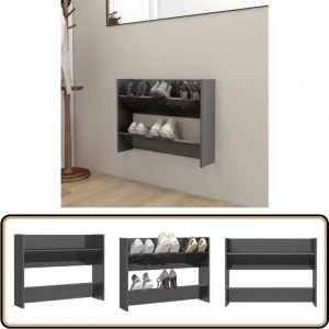 Armoire &agrave; chaussures murale gris brillant bois d'ing&eacute;nierie - Armoire &agrave; Chaussures Murale - Rangement Chaussures - Meuble Chaussure - Organiseur