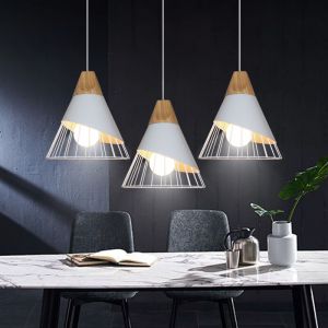 Axhup - 3 Lampes Industrielle Lustre Suspension Luminaire en M&eacute;tal Bois E27 Plafonnier en Forme Badminton pour Salle &agrave; Manger Salon Chambre Blanc