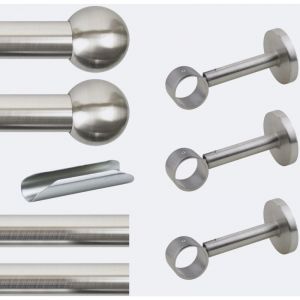 Boulet - Kit de tringle &agrave; rideaux Nickel Mat 300cm Diam.28mm Embout Boule - Fixation Mur