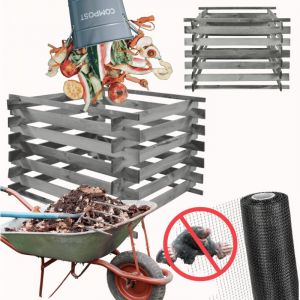 MODO24 Composteur de jardin en bois 600 L, composteur bois impr&eacute;gn&eacute; modulable, 70x100x100 cm, montage sans clous, gris