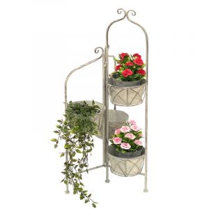 Dandibo - Escalier pour fleurs Intérieur Métal Blanc Gris 100 cm Porte-fleurs avec 4 pots 96128 Porte-fleurs Colonne pour fleurs Porte-plantes Balcon