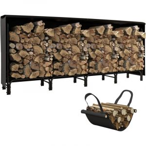 Abri bûches, range-bûches, avec sac de transport en toile, housse en Oxford 600D, 240l x 36P x 99H cm, métal, noir