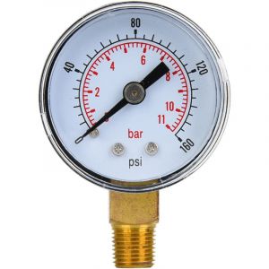 BRRNOO Manom&egrave;tre d', Manom&egrave;tre Testeur de Pression de Gaz Kit de d' M&eacute;canique 1/8 Pouce BSPT Connexion Inf&eacute;rieure pour Air Eau (0-160psi,0-11bar)