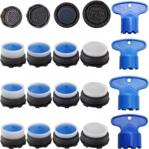 Lot de 16 aérateurs de cache de robinet avec 4 clés de retrait de clé d'aérateur de robinet, ensemble de limiteur de débit pour économie d'eau, pièce