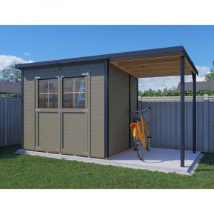 Abri de jardin bois Bertilo Simplo 6,93m&sup2; PLUS 12mm avec plancher et toit appentis gris beige RAL7006