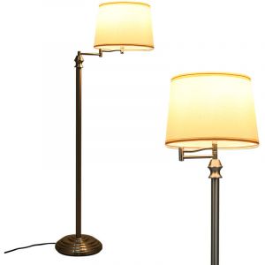 Lampadaire moderne &agrave; bras pivotant 35,5 x 152 cm &eacute;clairage doux ambiance cosy en fer nickel&eacute; beige