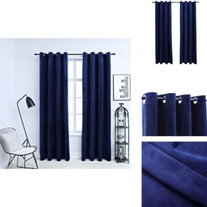 Vidaxl - Rideaux occultants et anneaux 2pcs Velours Bleu foncé 140x225cm - Rideaux Velours - Rideaux Bleus - Rideaux Occultants - Décoration