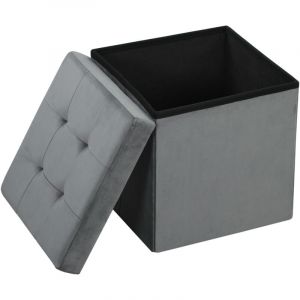 Pouf coffre rangement pliable, tabouret carré 37,6 L en tissu velours, charge 120 Kg, 38 x 38 x 38 cm, gris
