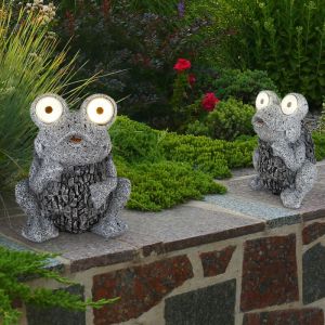 Lampe solaire Grenouille grise Figure solaire Grenouille Lampe d'extérieur aspect pierre solaire, batterie IP44, led 2x 0,06 Watt, LxlxH 17x14x21 cm,