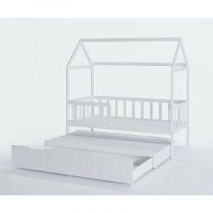 Viking Choice - Maison de lit - lit enfant 160x80 cm - avec lit tiroir et lit d'appoint - blanc