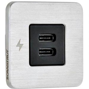 Scanstrut - tile - Prise de charge double usb-c avec enjoliveur en acier, pour intérieur, pour camping-car, van aménagé