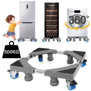 Support Machine a Laver, Ajustable Socle Lave Linge avec 4 Roues et 4 Pieds, Base Machine &agrave; Laver Charge 500kg, 41x65x12cm