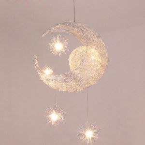 Axhup - Suspension Lune et Etoile Moderne Luminaire pour Chambre d'enfant led Lustre Blanc Chaud
