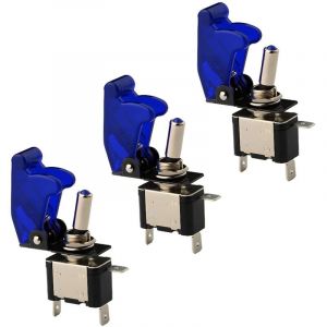 Interrupteur à bascule à LED bleu 12 V 20 A, lot de 3 (28 x 16 x 61 mm), levier marche/arrêt, interrupteur à bascule éclairé modifié pour voiture