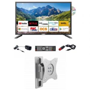 Pack ANTARION TV LED 21.5" 54cm Smart Connect Lecteur DVD Int&eacute;gr&eacute; + Support TV Camping Car