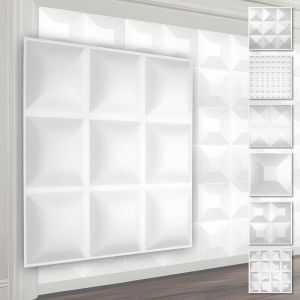 Panneaux muraux 3D en plastique pvc - revêtement mural blanc avec aspect 3D - motifs pyramidaux: 3 qm 12 plaques, HD033