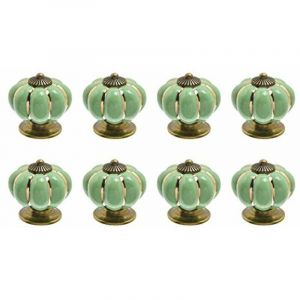 8 x Boutons de tiroir en c&eacute;ramique bouton de meuble forme citrouille pour tiroirs et placards de cuisine (Vert)