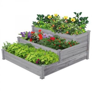 Yaheetech Carr&eacute; &agrave; Plantes en Bois Carr&eacute; Potager au Sol Lit de Plantation Jardini&egrave;re &agrave; 3 Etages en Bois de Sapin Inoffensif pour Balcon Serre Terrasse