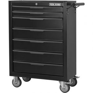 Chariot &agrave; outils roulant 61,4x33x86,3cm avec 7 tiroirs verrouillables, coffre m&eacute;tallique garage/atelier, meuble rangement mobile et robuste - Noir