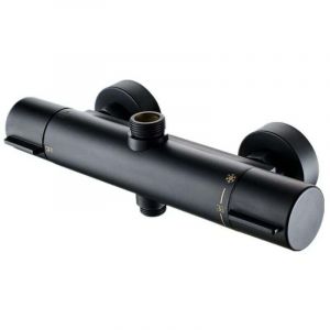 Mitigeur Thermostatique de Douche 38℃ Bain noir Thermostatique de Douche Robinet de Douche &agrave; Deux Sorties Bas G 1/2" Haut 3/4" BSP Robinet de Douche