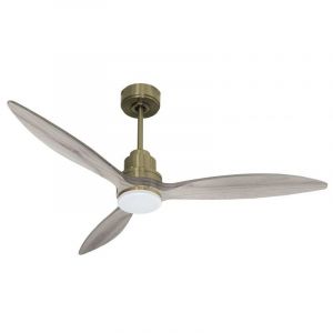 Klassfan - Tenerife - Super destratificateur et ventilateur dc 132 cm Laiton pales bois gris avec Lumi&egrave;re 25 &agrave; 35 m&sup2;