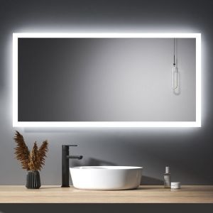 Meykoers - Miroir de salle de bains 120x60cm Miroir led Mural avec anti-buée et Interrupteur Mécanique, led Miroir blanc froid + Blanc chaud éclairage