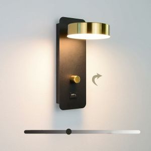 Applique Murale Interieur T&ecirc;te de Lit Lampe LED Murale Interrupteur Rotative Luminosit&eacute; Reglable Appliques de Chevet avec USB Port, Moderne &eacute;clairage