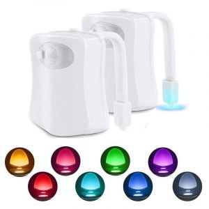 2 Pc Lampe Toilette Veilleuse LED Mouvement Détecteur Eclairage WC LED pour Salle de Bain Seau d'aisances,Cabinet,Lavabo Cuvette Siège 8 Couleurs
