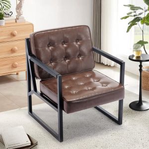 Colamy - Fauteuil,Fauteuil Confortable avec Accoudoirs et Pieds en Métal pour Salon, Chambre, Salle d'Attente et Bureau-marron