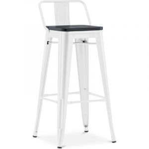 Tabouret de bar avec dossier - Design industriel - Bois et acier - 76cm - Stylix Blanc