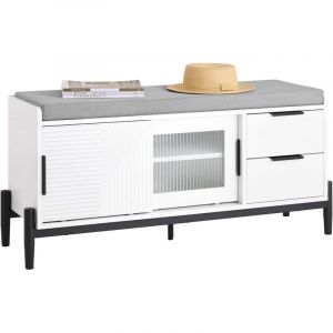 [JAMAIS UTILIS&Eacute;] SoBuy FSR187-W Banc de Rangement avec Coussin Rembourr&eacute;, Meuble Bas Entr&eacute;e, Commode &agrave; Chaussure, Banquette avec 2 Porte Coulissantes
