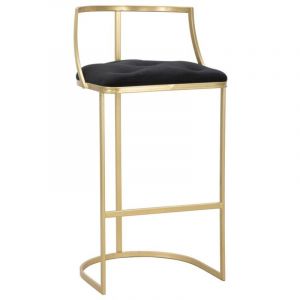 Tabouret de bar 45x90 cm m&eacute;tal dor&eacute; avec assise rembourr&eacute;e en velours noir