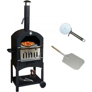 Four Extérieur pour Pizza ⌀ 30cm au Charbon de Bois en En Seulement 20 min - Four de Jardin 156cm x 64cm x 43cm Noir Acier - Barbecue - Grilloir