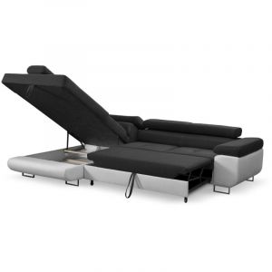Aubin - Canapé d'angle convertible noir et blanc coffre de rangement - Angle Gauche
