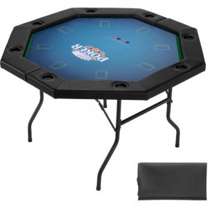 Mophorn Table de poker pliable, table de casino 8 joueurs de 1 220 mm avec rails rembourr&eacute;s et porte-gobelets, table de jeu octogonale portable avec